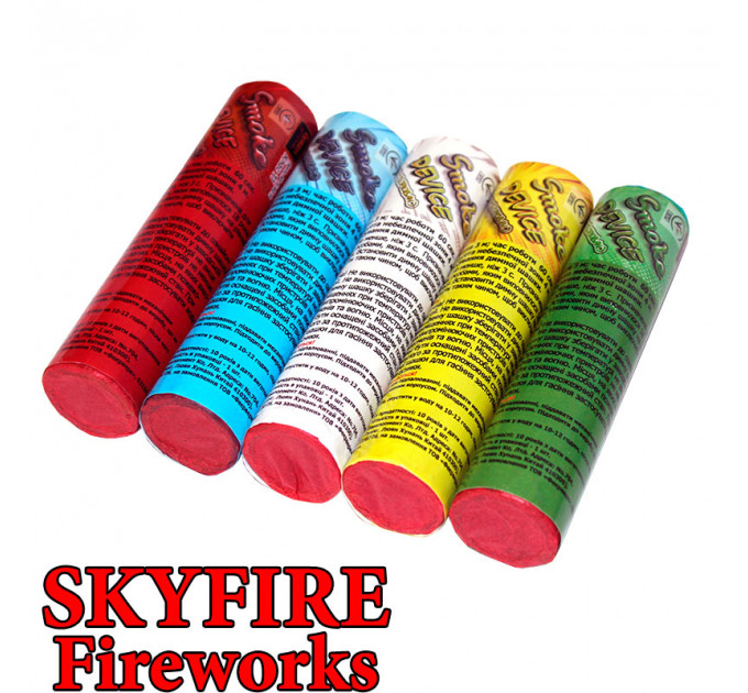 Кольоровий дим, набор із 5 димових шашок (червоний, синій, зелений, жовтий, білий), тривалість 60 сек