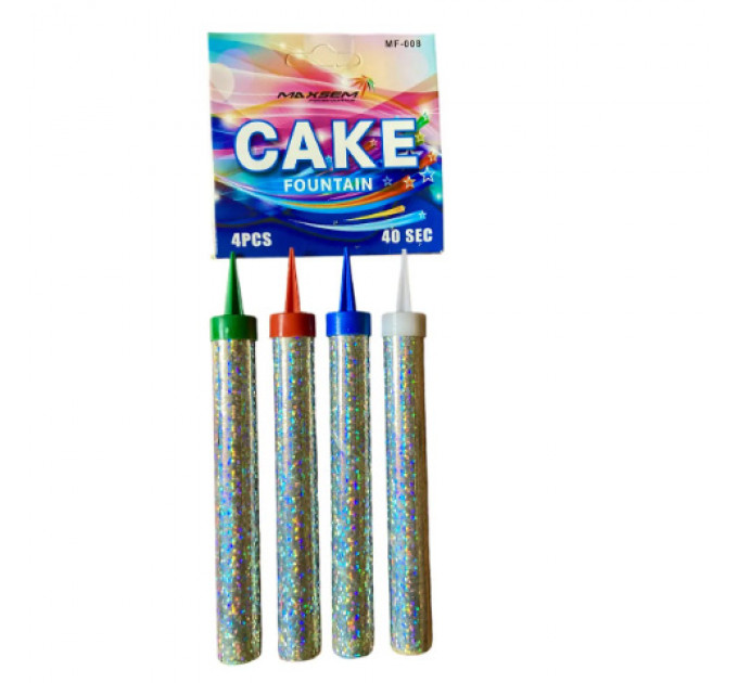 MF-008 Феєрверки в торт, холодні фонтани в торт, свічки для торту 12 см, 4 шт/уп, 40 сек