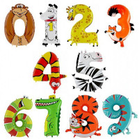 Шары цифры с гелием от 0 до 9, ЗВЕРИ, Животные, 86 см (арт 1207-0011)
