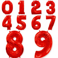 Шары цифры с гелием от 0 до 9, Красные, 86 см (арт 1207-0009)