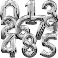 Шары цифры с гелием от 0 до 9, СЕРЕБРО, 86 см (арт 1207-0003)