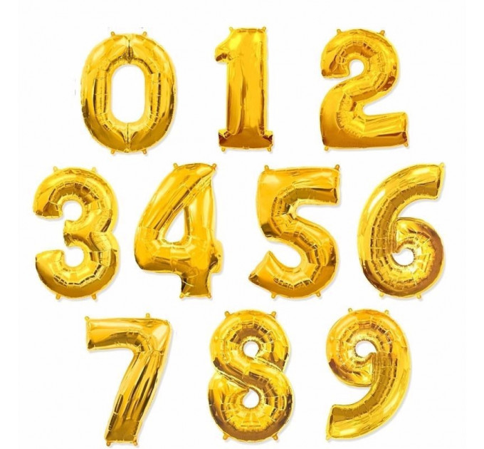Кульки цифри з гелієм, фольгована фігура цифра від 0 до 9, колір золото