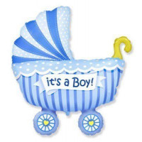 Коляска дитяча - синя! Фольгована куля з гелієм, розмір 89х74 см