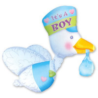 Аист  -Это Мальчик! Фольгированный шар с гелием, размер 58х81 см