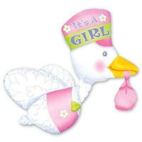 Аист  -Это Девочка! Фольгированный шар с гелием, размер 58х81 см