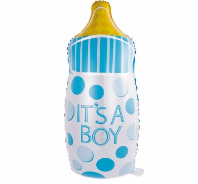 Дитяча синя пляшечка в горошок для хлопчика! Фольгована куля з гелієм, розмір 43х80 см