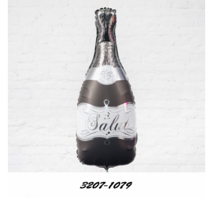 Чорна пляшка шампанського - фольгована фігура з гелієм розміром 42х80 см